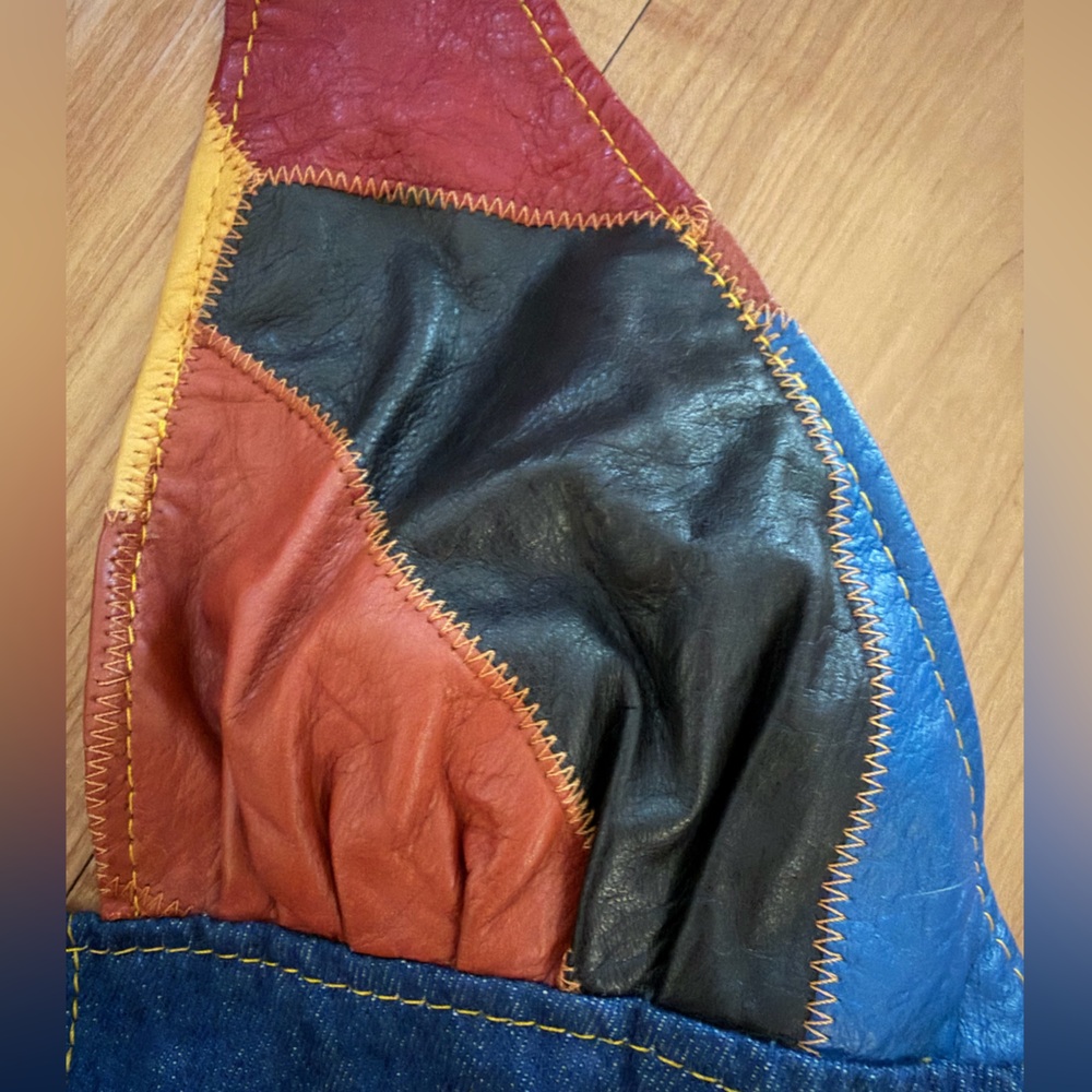 Vintage Handmade Unique Patchwork Leather & Denim… - image 3